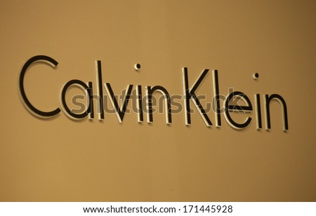 DECEMBER 2013 - BERLIN: the logo of the brand "Calvin Klein", Berlin.