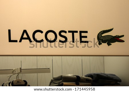 DECEMBER 2013 - BERLIN: the logo of the brand "Lacoste", Berlin.