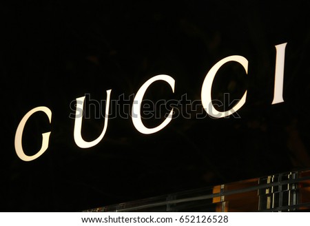 OCTOBER 2016 - BERLIN: the logo of the brand "Gucci", Berlin.