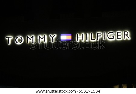 OCTOBER 2016 - BERLIN: the logo of the brand "Tommy Hilfiger", Berlin.