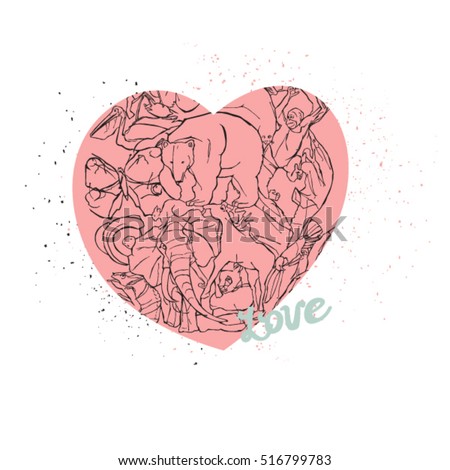 Heart Symbol Love Protection Animals Love Stock Vector 516799783