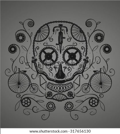 Sugar Skull Made With Bicycles Parts Good For A Tattoo Or T Shirt Sugar Skull Made With Bicycles Parts Good For A Tattoo Or T Shirt