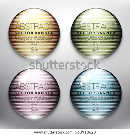 Abstract vector banner set of 4. Glass marbles with yellow, green, blue and pink design on the white background. Each item contains space for own text. Vector illustration. Eps10.