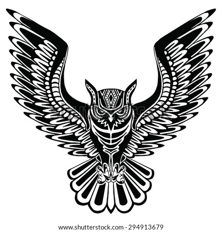 Flying Owl Black Silhouette Pattern On Stock Vector ...