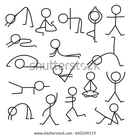 set stick figure different yoga poses stock vector 660104119 shutterstock