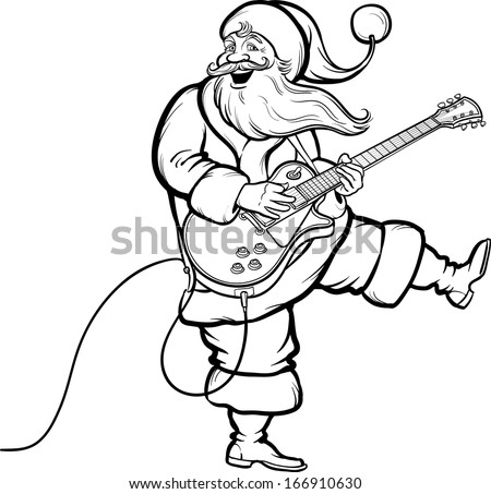 vector illustration of coloring book of santa playing electric guitar easy edit layered vector - Coloring Book Santa vector illustration of coloring book of santa playing electric guitar easy edit layered vector - Coloring Book Santa