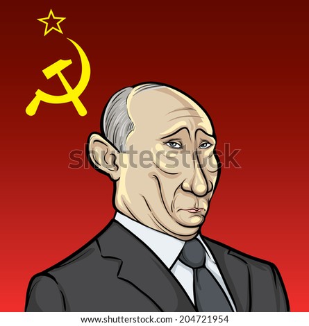 JULY 13, 2014: vector illustration of Russian president Putin on Soviet ...