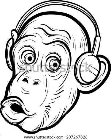 Whiteboard Drawing Surprised Chimp Headphones Stock Vector 207267826 ...