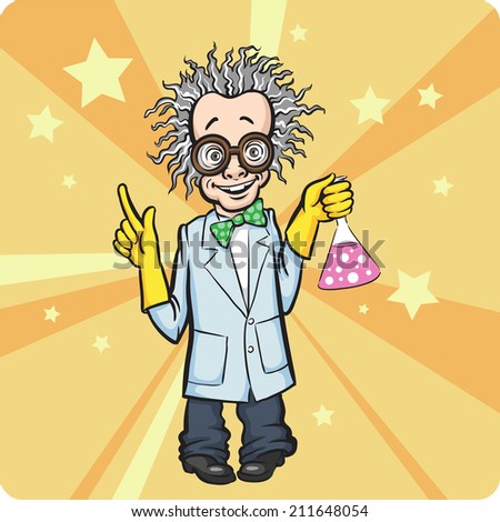 Cartoon standing mad scientist - stock photo