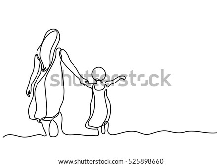 continuous line drawing of mother and child in the sea