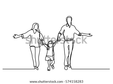 continuous line drawing of mother father and child