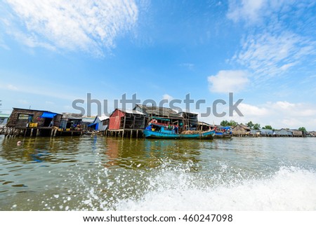 CaMau, VietNam: july, 05, 2016: Waterway at Mekong Delta, fe on Nam Can river, poor residential with house make from metal sheet among mangrove forest, Camau, Vietnam