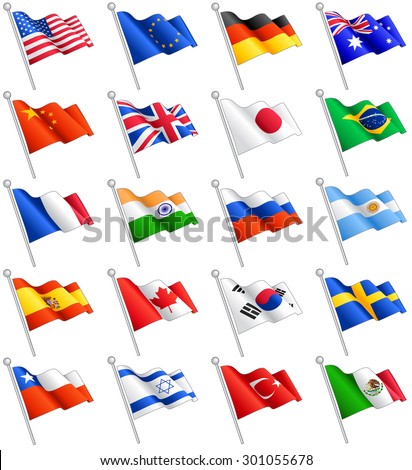 Flags Australia China India Japan New Stock Vector 2977189 - Shutterstock