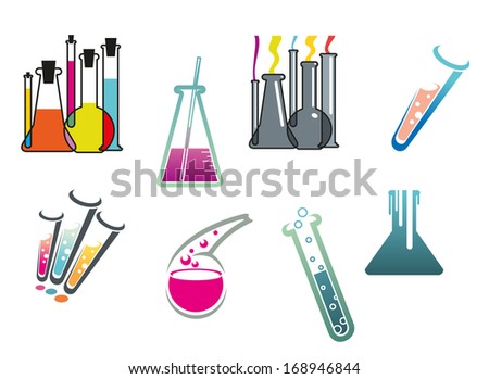 Laboratory and test tubes set isolated on white background for ...