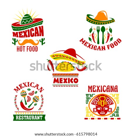 Mexican Food Logo Labels Emblems Badges Vectores En Stock 363812894