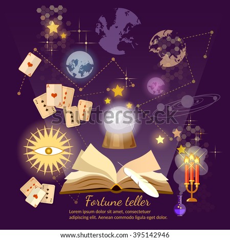Fortune Teller Crystal Ball Magic Book Stock Vector