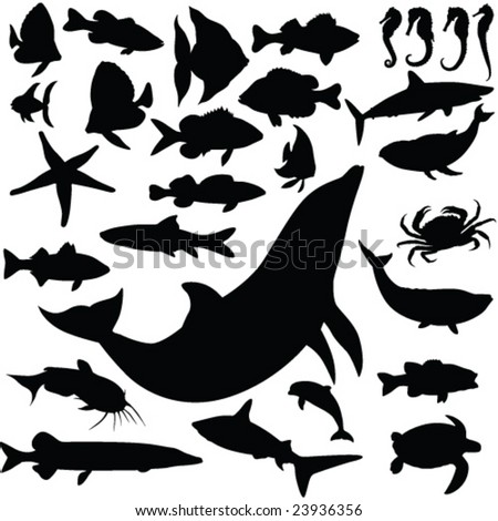 Sea Animal Silhouettes Stock Vector 23903191 - Shutterstock