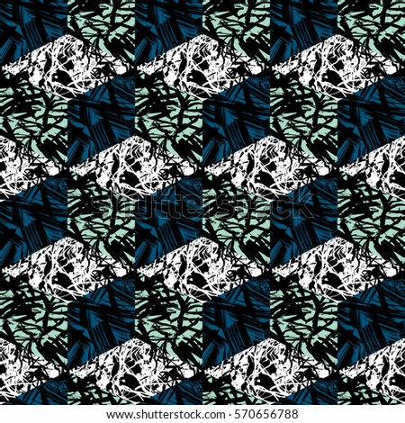 Abstract vector seamless pattern with cubes and marble texture in memphis style.