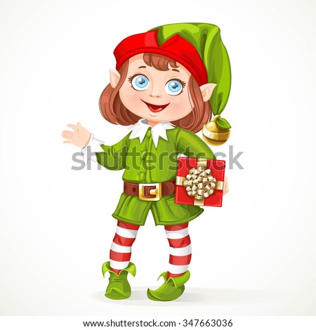 Download Cute Little Girl Santa Elf Gift Stock Vector 347663036 ...