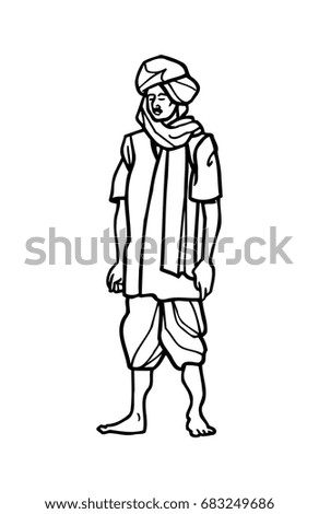 Caricature Sketch Traditional Indian Farmer Man Stock 