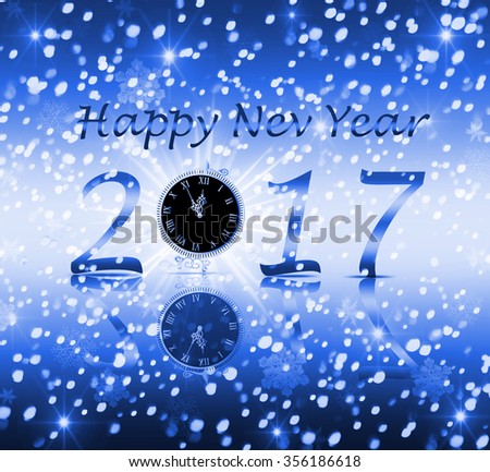 Congratulation happy new year 2017 on a blue background with snow