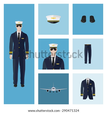 Airplane Pilot Uniform Icons Set Vector Stock Vector 339106292 ...