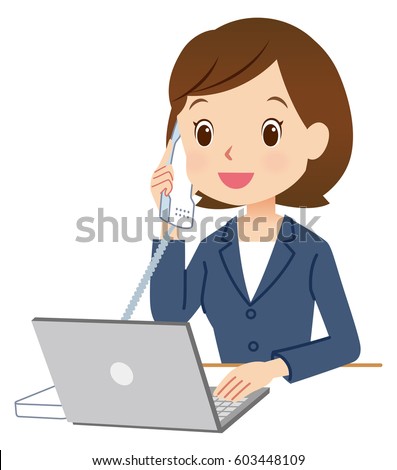 Business Woman Using Laptop Computer Telephone Stock Illustration ...