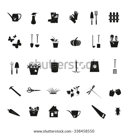 Gardening Black Icons Gardening Design Elements Stock Vector 338458550