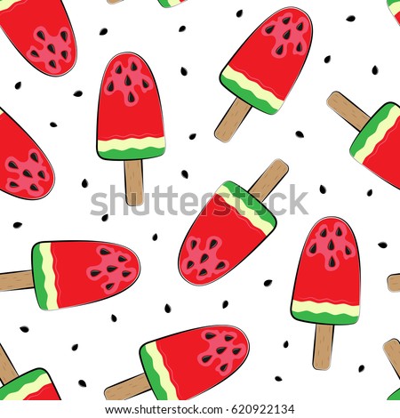 Seamless background with watermelon. Watermelon on a stick. Vector illustration. A simple pattern. Summer time