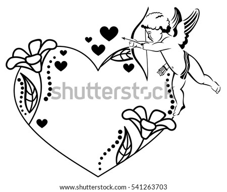 Black White Heartshaped Valentine Frame Cupid Stock Vector ...