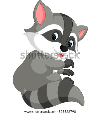 Cute Cartoon Raccoon Eating Apple Stock Illustration 77507632 ...