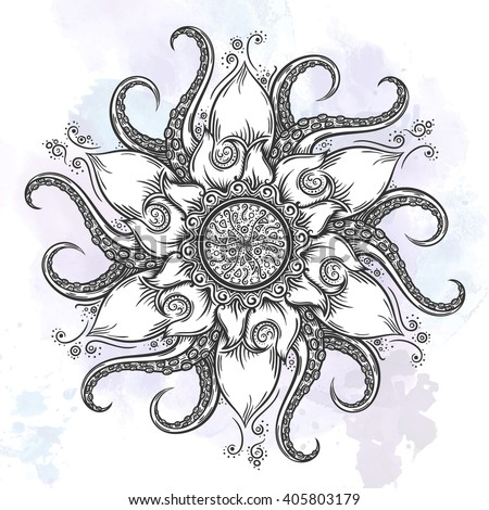 Download Nautical Mandala Octopus Tentacles Floral Elements Stock ...