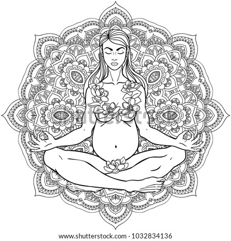 Download Vector Illustration Beautiful Pregnant Woman Mandala Stock ...
