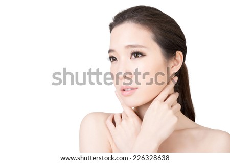 Asian beauty face closeup portrait with clean and fresh elegant lady.