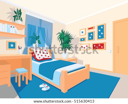 Colorful Interior Bedroom Flat Cartoon Styleภาพประกอบสต็อก 515630413