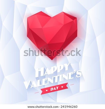 Red origami heart on white background with shadow. Vector Illustration. Abstract polygonal heart. Love symbol. Low-poly colorful style. Romantic background for Valentines day. Eps 10