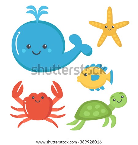 Vector Cute Sea Animals Set Underwater Stock Vector (Royalty Free