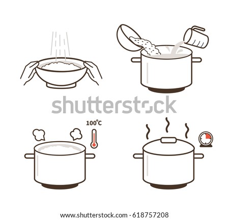Rice cooking directions. Steps how to prepare rice. Vector illustration.