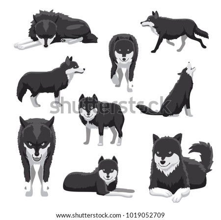 Black White Wolf Cartoon Vector Illustration Stock Vector 1019052709 ...