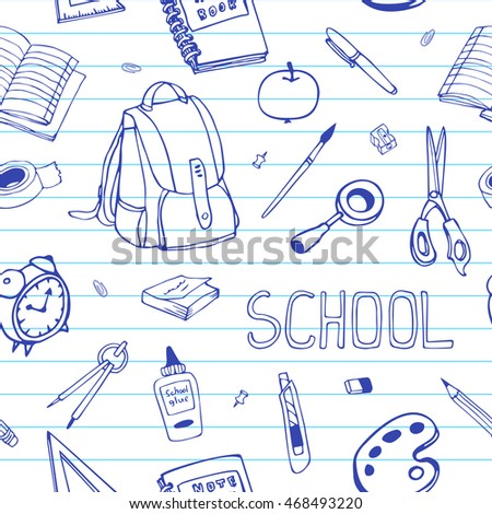 vector hand drawn back to school seamless pattern school equipment doodles on ruled paper - School Papers To Print vector hand drawn back to school seamless pattern school equipment doodles on ruled paper - School Papers To Print