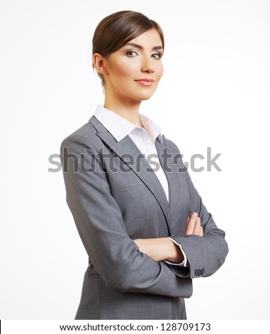 Smiling business woman, isolated on white background. crossed arms