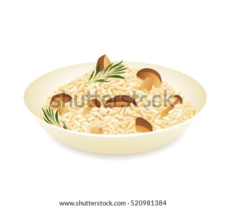 Mushroom risotto isolated on white background