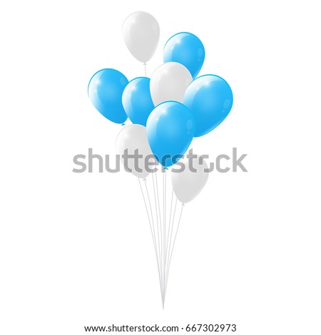 Blue and white balloons on white background. glossy balloons