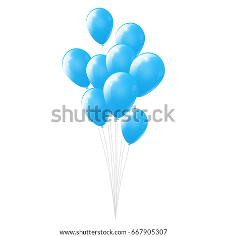 White background with blue balloons, glossy balloons
