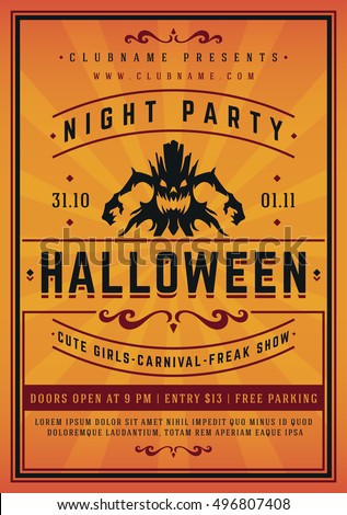 halloween night party poster design template typography flyer invitation vector illustration - Halloween Night Party halloween night party poster design template typography flyer invitation vector illustration - Halloween Night Party