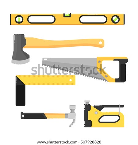 Building Tools Isolated On White Background Vector Illustration Hammer Saw Axe Stapler Building Tools Isolated On White Background Vector Illustration Hammer Saw Axe Stapler