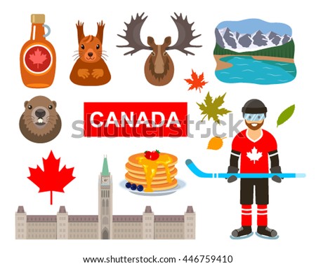 Traditional Symbols Canada Cartoon Style Attractions Stock Vector ...