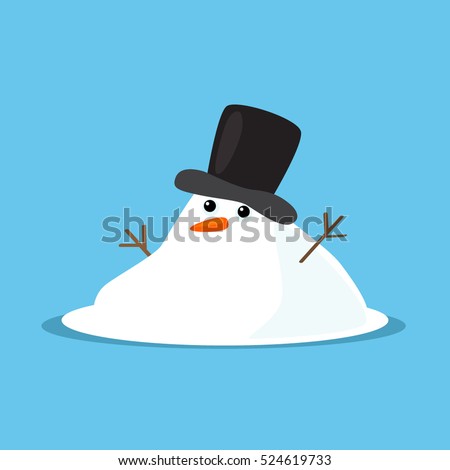 Snowman melted. flat vector illustration in cartoon style isolation on a blue background. easy to use