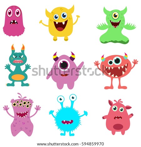 Set Cute Monsters Vector Illustration Stock Vector 594859970 - Shutterstock