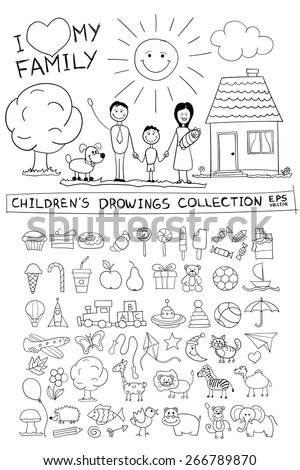 child hand drawing illustration of happy family with kids near home dog sun - Painting Sketches For Kids child hand drawing illustration of happy family with kids near home dog sun - Painting Sketches For Kids